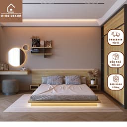 Giường Bay Gỗ Thông Cao cấp Gắn Đèn LED – Giường Ngủ Lơ Lửng Kiểu Nhật Sang Trọng, wood Shop 2
