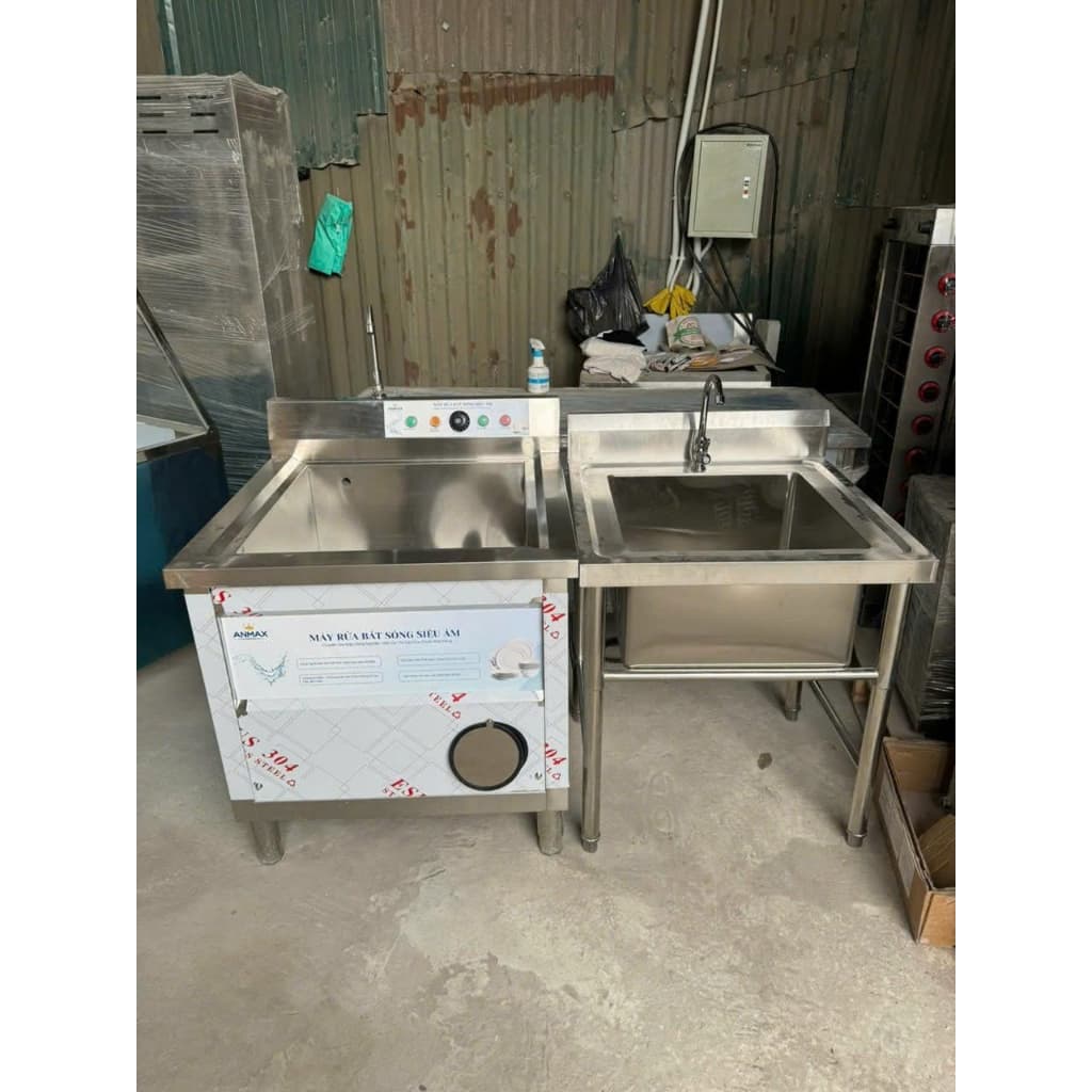 Máy Rửa Bát Siêu Âm Công Nghiệp 1M - Bồn Rửa Inox 304 Cao Cấp 80x60x30cm