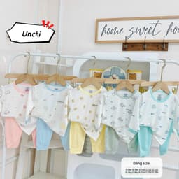 BD53. Bộ sơ sinh dài tay CÀI VAI Unchi, áo trắng phối quần màu, vải petit cho bé từ 5-15kg 1