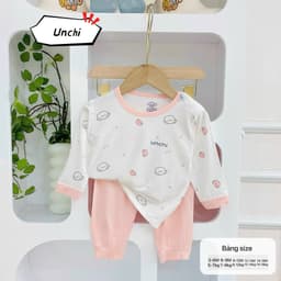 BD53. Bộ sơ sinh dài tay CÀI VAI Unchi, áo trắng phối quần màu, vải petit cho bé từ 5-15kg 3