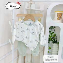 BD53. Bộ sơ sinh dài tay CÀI VAI Unchi, áo trắng phối quần màu, vải petit cho bé từ 5-15kg 4