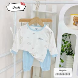 BD53. Bộ sơ sinh dài tay CÀI VAI Unchi, áo trắng phối quần màu, vải petit cho bé từ 5-15kg 5
