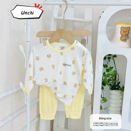 BD53. Bộ sơ sinh dài tay CÀI VAI Unchi, áo trắng phối quần màu, vải petit cho bé từ 5-15kg 6