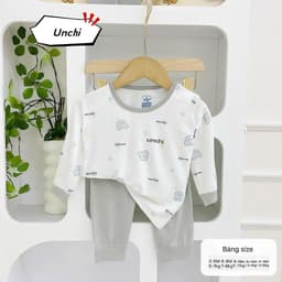 BD53. Bộ sơ sinh dài tay CÀI VAI Unchi, áo trắng phối quần màu, vải petit cho bé từ 5-15kg 7