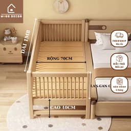 Nôi cũi cho bé, giường ghép cho bé từ sơ sinh đến 15 tuổi gỗ thông tự nhiên -1 đổi 1 wood shop 2