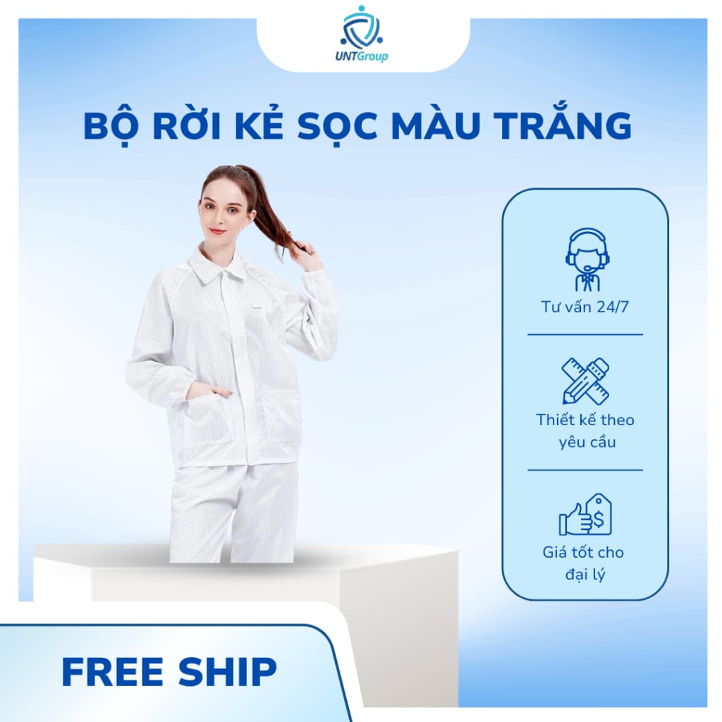 Bộ Rời Phòng Sạch UNTG Màu Trắng Kẻ Sọc Chống Tĩnh Điện Dùng Trong Nhà Máy, Công Nghiệp Điện Tử