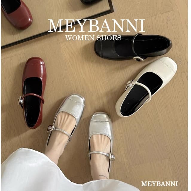 Giày Búp Bê MEYBANNNI Mũi Vuông Quai Ngang Phối Khóa Độn Đế Trong (3cm) Cao 4.5cm - C135