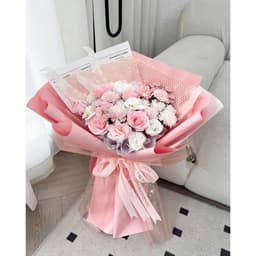 HỎA TỐC - Hoa sáp bó hồng pastel phối hoa trắng hồng, ngọt ngào lãng mạng 3