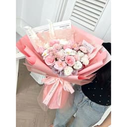 HỎA TỐC - Hoa sáp bó hồng pastel phối hoa trắng hồng, ngọt ngào lãng mạng 2