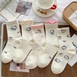 [COMBO 10 ĐÔI]Tất màu kem hello kitty cổ cao phong cách co giãn dễ thương Vớ cotton 4 chiều 7