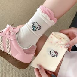 [COMBO 10 ĐÔI]Tất màu kem hello kitty cổ cao phong cách co giãn dễ thương Vớ cotton 4 chiều 2