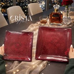 BỘ 2 ĐĨA THỦY TINH VUÔNG VÂN LƯỚI CRISTA HOME 24CM & 27.5CM CAO CẤP DECOR BÀN TIỆC 60227 2