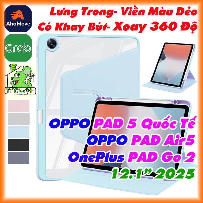 [Xoay 360 Độ] Bao Da MTB OPPO PAD 5 Quốc Tế-VN OPD2502/ PAD Air 5/ OnePlus PAD GO 2 12.1" 2025 Lưng Cứng Trong Viền Dẻo