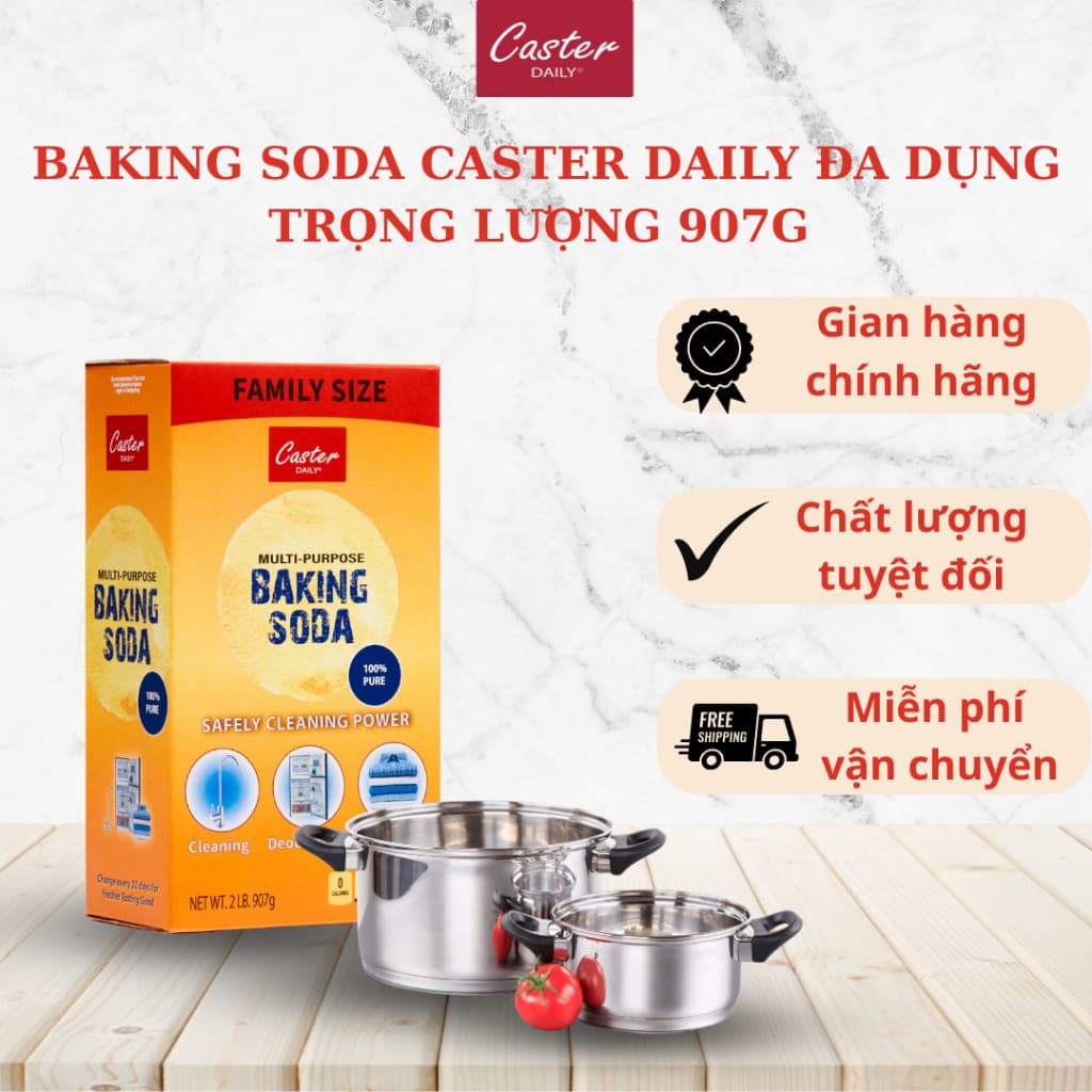 BAKING SODA CASTER DAILY ĐA DỤNG TẨY RỬA, HÚT MÙI, LÀM SẠCH TRỌNG LƯỢNG 907G