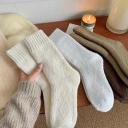[Peinn] Set 10 Đôi Tất Vớ Nữ Cao Cổ Dập Nổi Hình Thoi Len Lông Ấm Áp 1