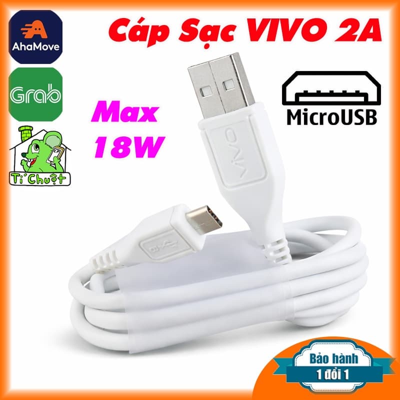 Cáp VIVO chuẩn MicroUSB tải 2A 18W Dài 1m ZIN Chính Hãng