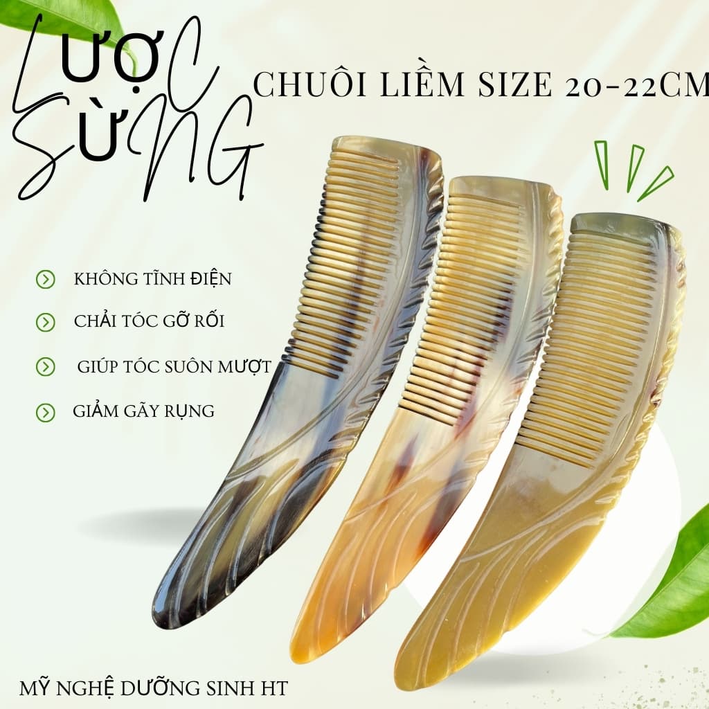 Lược sừng chuôi liềm chải tóc gỡ rối và massage da đầu-Xưởng Minh Đức