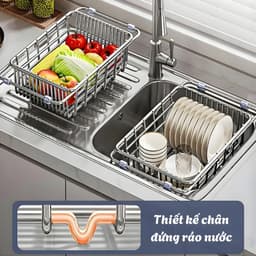 Kệ Gác Bồn Rửa Chén EMI, Rổ Gác Bồn Rửa Chén Inox 304 Rút Gọn, Rửa Rau Củ Quả Thoát Nước Nhanh, Trống Trơn Trượt 4