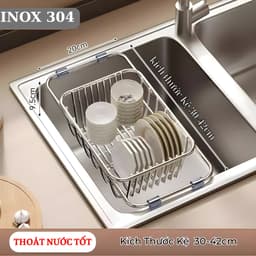 Kệ Gác Bồn Rửa Chén EMI, Rổ Gác Bồn Rửa Chén Inox 304 Rút Gọn, Rửa Rau Củ Quả Thoát Nước Nhanh, Trống Trơn Trượt 8