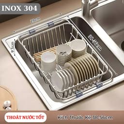 Kệ Gác Bồn Rửa Chén EMI, Rổ Gác Bồn Rửa Chén Inox 304 Rút Gọn, Rửa Rau Củ Quả Thoát Nước Nhanh, Trống Trơn Trượt 9