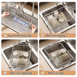 Kệ Gác Bồn Rửa Chén EMI, Rổ Gác Bồn Rửa Chén Inox 304 Rút Gọn, Rửa Rau Củ Quả Thoát Nước Nhanh, Trống Trơn Trượt 7