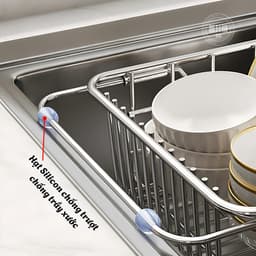 Kệ Gác Bồn Rửa Chén EMI, Rổ Gác Bồn Rửa Chén Inox 304 Rút Gọn, Rửa Rau Củ Quả Thoát Nước Nhanh, Trống Trơn Trượt 2