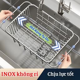Kệ Gác Bồn Rửa Chén EMI, Rổ Gác Bồn Rửa Chén Inox 304 Rút Gọn, Rửa Rau Củ Quả Thoát Nước Nhanh, Trống Trơn Trượt 6