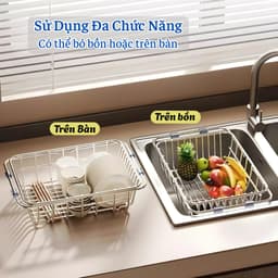 Kệ Gác Bồn Rửa Chén EMI, Rổ Gác Bồn Rửa Chén Inox 304 Rút Gọn, Rửa Rau Củ Quả Thoát Nước Nhanh, Trống Trơn Trượt 3