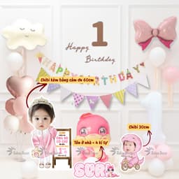 Set bóng Hàn Quốc trang trí sinh nhật thôi nôi trọn bộ kèm chibi nhỏ/ chibi đặt sàn 5