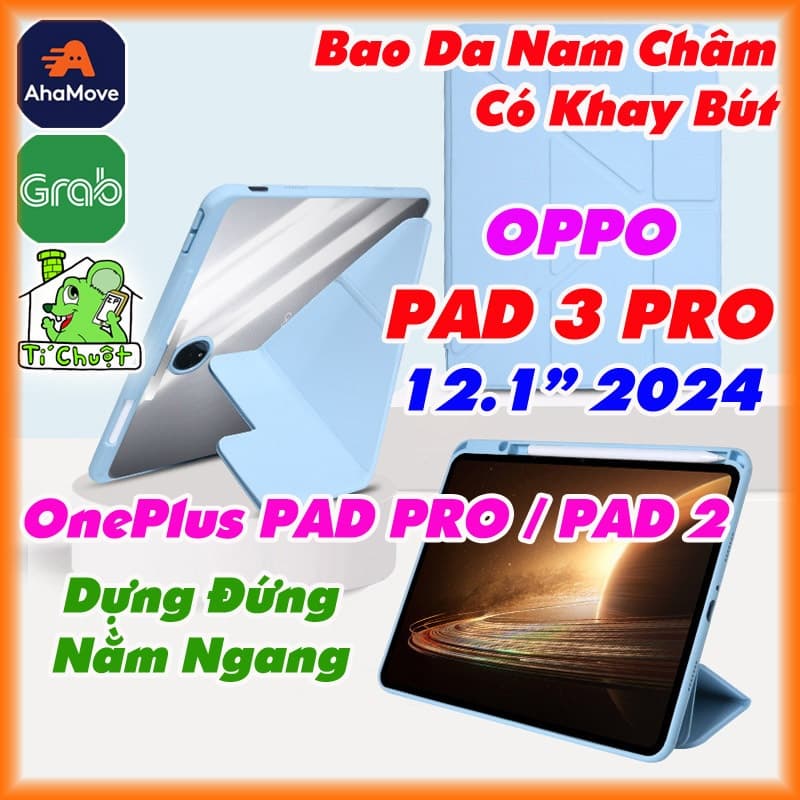 Bao Da MTB OPPO PAD 3 PRO - OnePlus PAD PRO/ PAD 2 12.1" 2024 Gấp Khúc Lưng Acrylic Cứng Trong Suốt Viền Dẻo Có Nam Châm