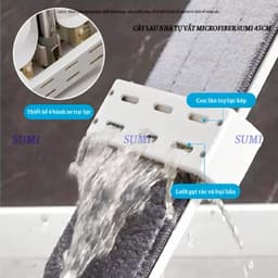 Cây Lau Nhà Tự Vắt SUMI 45cm, Chổi Lau Nhà Thông Minh Microfiber Bàn Lau Lớn, Bông Lau Thấm Hút 8