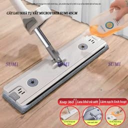 Cây Lau Nhà Tự Vắt SUMI 45cm, Chổi Lau Nhà Thông Minh Microfiber Bàn Lau Lớn, Bông Lau Thấm Hút 5