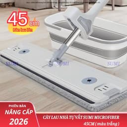 Cây Lau Nhà Tự Vắt SUMI 45cm, Chổi Lau Nhà Thông Minh Microfiber Bàn Lau Lớn, Bông Lau Thấm Hút 1