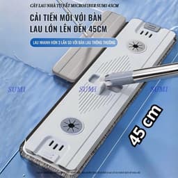 Cây Lau Nhà Tự Vắt SUMI 45cm, Chổi Lau Nhà Thông Minh Microfiber Bàn Lau Lớn, Bông Lau Thấm Hút 2