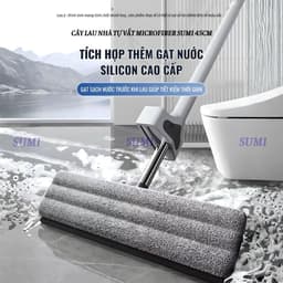 Cây Lau Nhà Tự Vắt SUMI 45cm, Chổi Lau Nhà Thông Minh Microfiber Bàn Lau Lớn, Bông Lau Thấm Hút 3