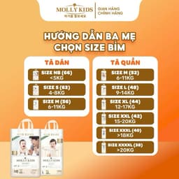 ( 1 Bịch ) Bỉm Molly Kids Dán/Quần Cho Bé Size NB66/SD62/MD56/MQ52/L48/XL44/XXL42/XXXL40/XXXXL38 2