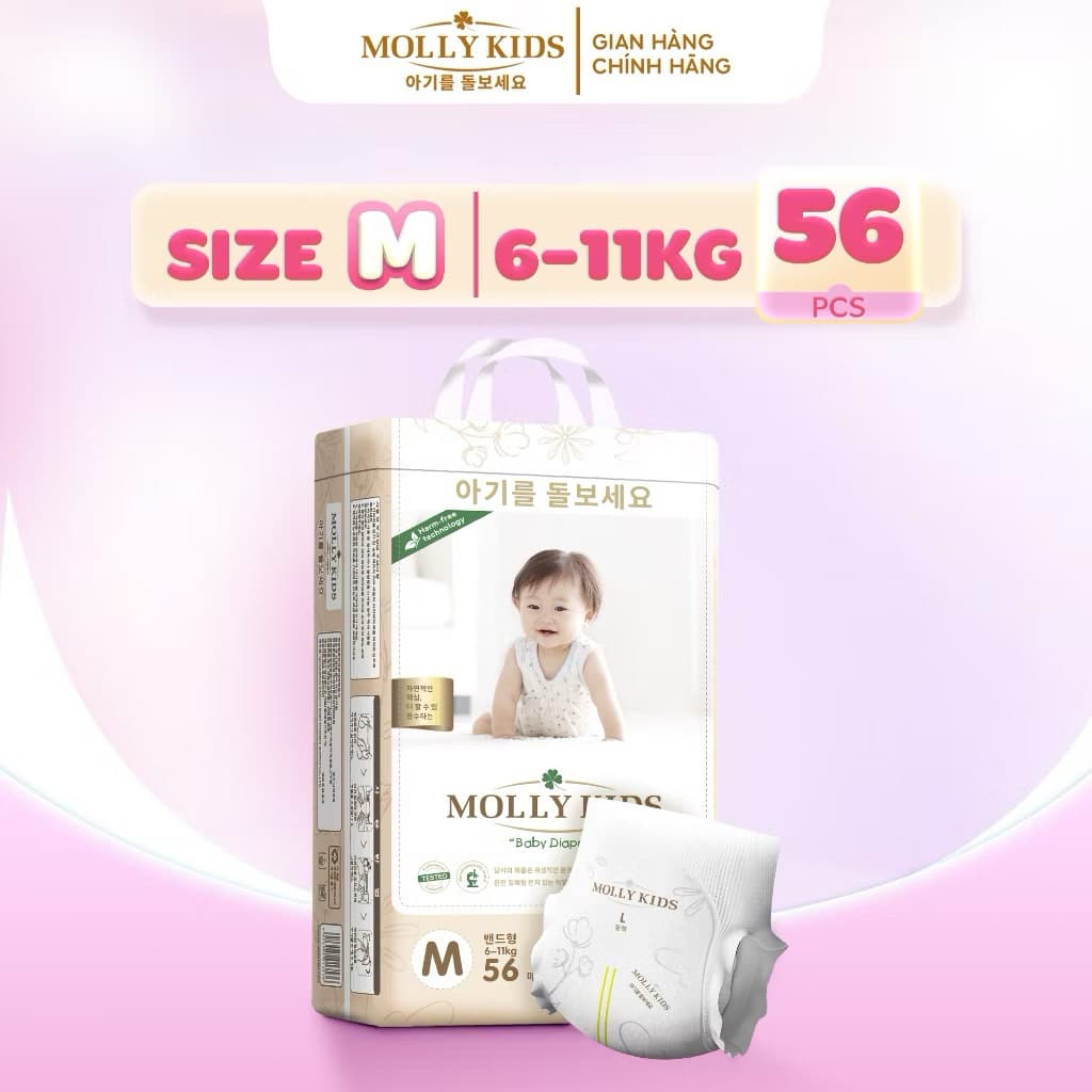 ( 1 Bịch ) Bỉm Molly Kids Dán/Quần Cho Bé Size NB66/SD62/MD56/MQ52/L48/XL44/XXL42/XXXL40/XXXXL38