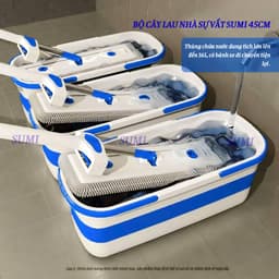 Bộ Cây Lau Nhà San Hô Tự Vắt SUMI 45cm, Cây Lau Nhà Đa Năng Xoay 360 Độ Tiện Dụng, Tặng Kèm Bông Lau 2