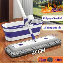 Bộ Cây Lau Nhà Tự Vắt Sumi 45cm Bông San Hô Siêu Thấm Hút, Cây Chổi Lau Nhà Đa Năng Thế Hệ Mới 2026 1