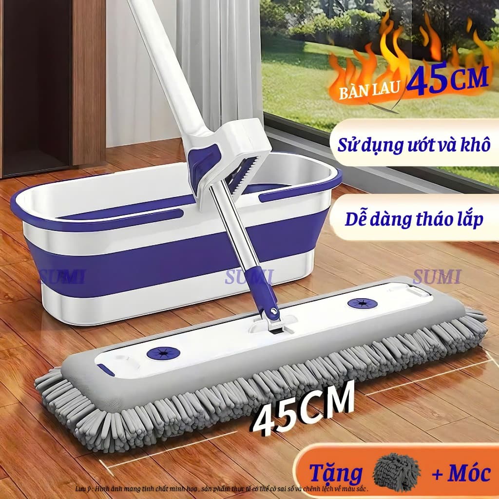 Bộ Cây Lau Nhà Tự Vắt Sumi 45cm Bông San Hô Siêu Thấm Hút, Cây Chổi Lau Nhà Đa Năng Thế Hệ Mới 2026