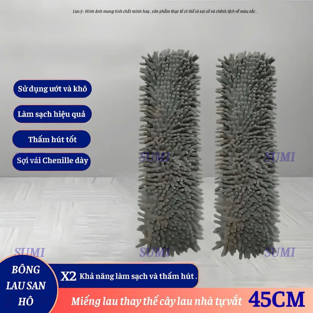 Bông Lau Nhà San Hô 45cm Siêu Thấm Hút Đa Năng, Bông Lau Thay Thế Cây Lau Nhà Tự Vắt Sumi 45cm