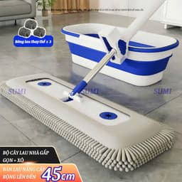 Bộ Cây Lau Nhà Tự Vắt Sumi 45cm Thế Hệ Mới, Chổi Lau Nhà Đa Năng Bông San Hô Tiện Dụng Siêu Thấm Hút 1