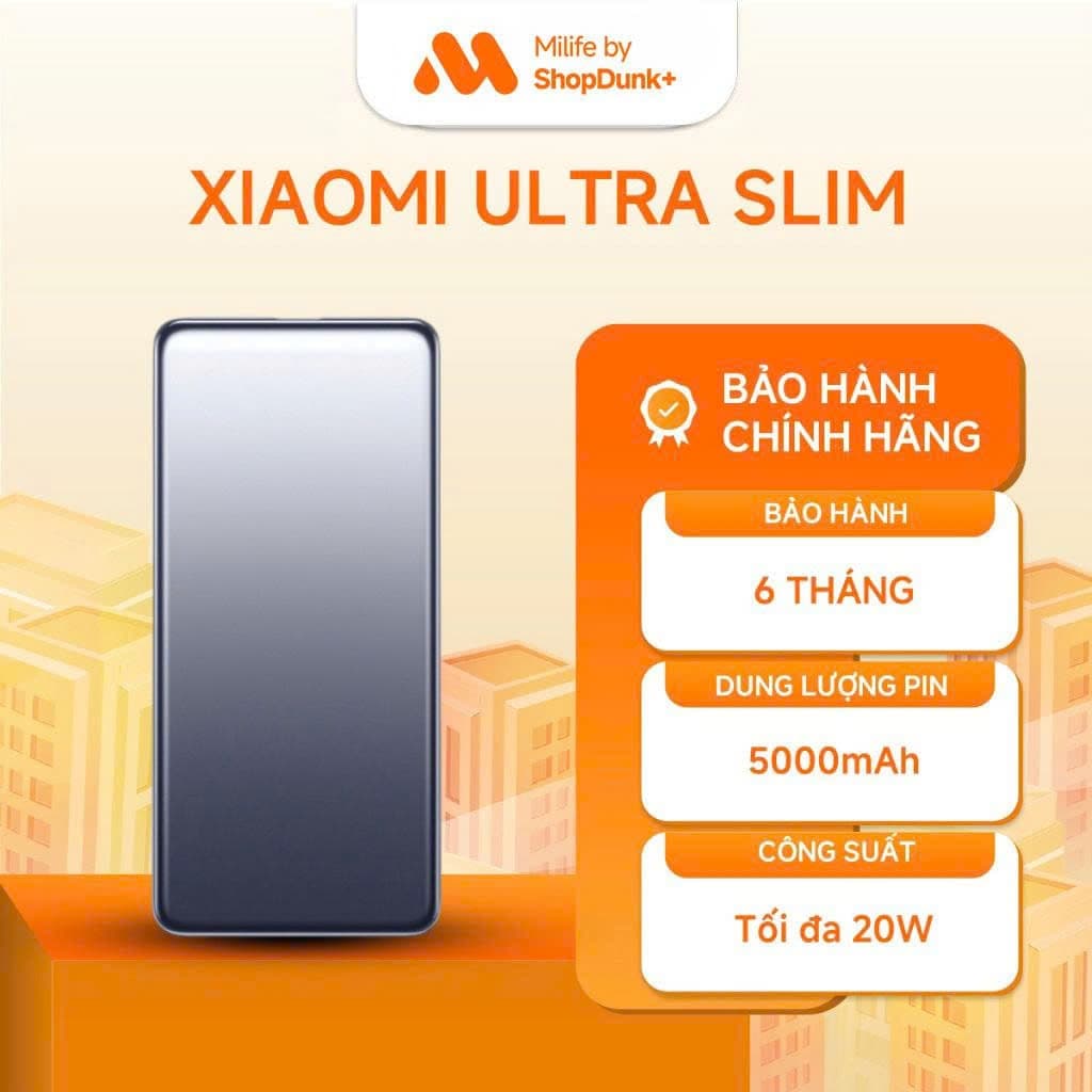 Sạc Dự Phòng Xiaomi Ultra Slim Power Bank 5000mAh Chính Hãng BH 12 Tháng