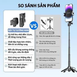 Gậy selfie mini cao cấp,tripod mini bốn chân bỏ túi, nhỏ gọn, xoay 360 độ có điều khiển từ xa 3
