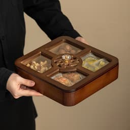 SALE Khay hũ đựng bánh kẹo mứt ngày tết bằng gỗ nâu óc chó đẹp đám cưới hot trend  vuông tròn bàn trà sang trọng GIÁ RẺ 6