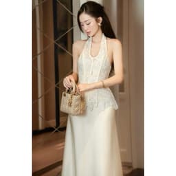 Xukadress - Set Váy kem ren dài xoè dự tiệc, váy dài đơn giản sang chảnh 4