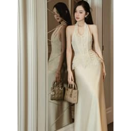 Xukadress - Set Váy kem ren dài xoè dự tiệc, váy dài đơn giản sang chảnh 3