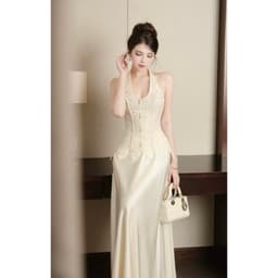 Xukadress - Set Váy kem ren dài xoè dự tiệc, váy dài đơn giản sang chảnh 5