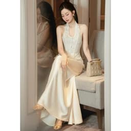 Xukadress - Set Váy kem ren dài xoè dự tiệc, váy dài đơn giản sang chảnh 6