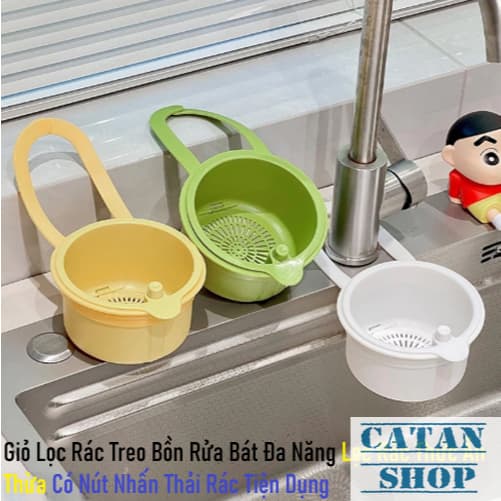 Giỏ Lọc Rác gài bồn rửa chén giúp lọc thức ăn thừa tránh tắt cống  - Có nút nhấn thả rác tiện gdgs1